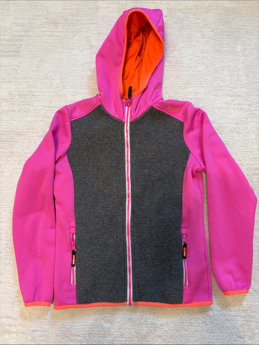 Kids Pink & Gray Zip Fleece Hoodie Jacket